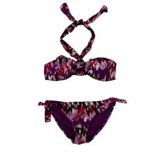 Xhilaration Abstract Print Halter Bikini Top/Bottom Barbiecore Size Small